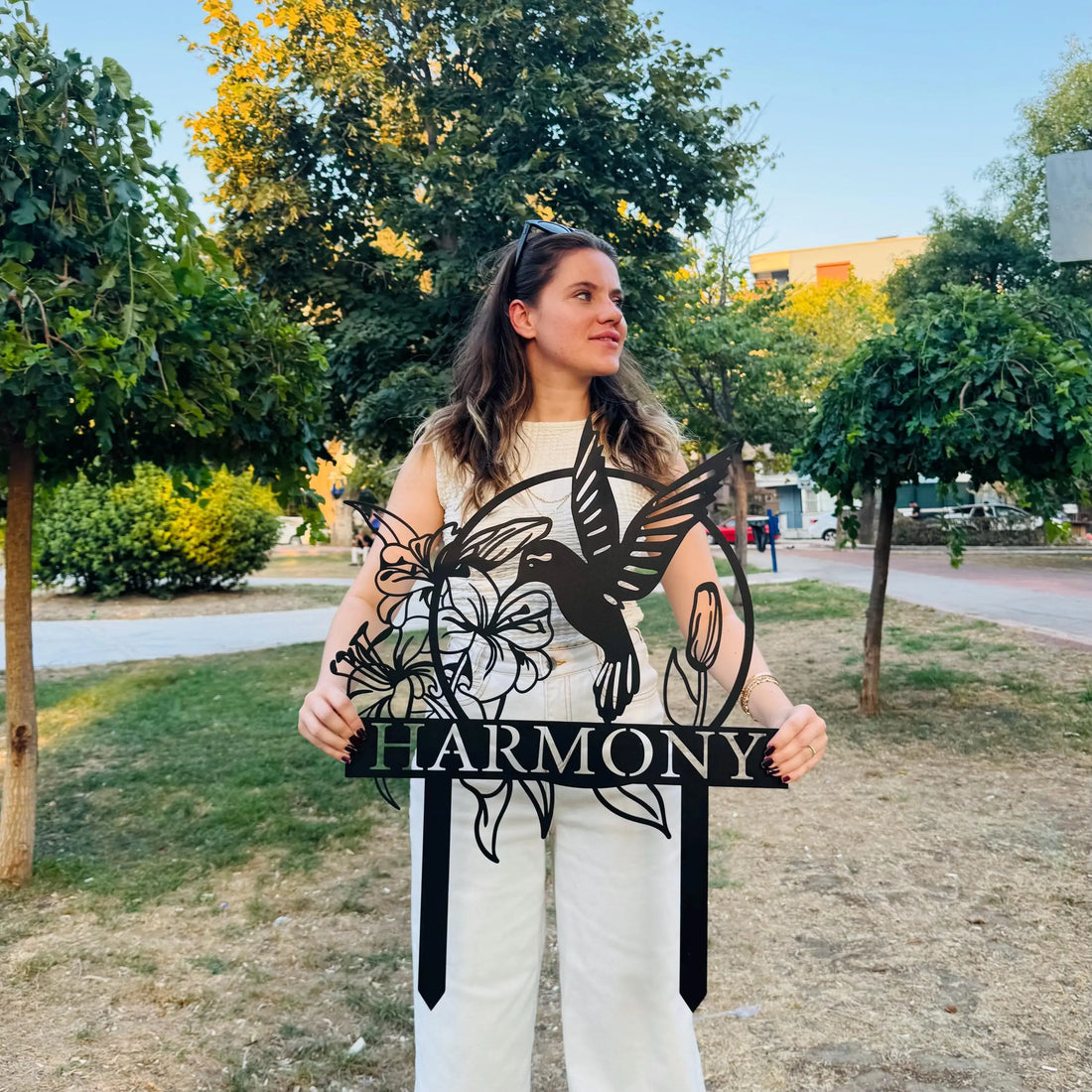 Custom Hummingbird Metal Garden Decor, Bird with Stakes Garden Sign,Flower Design Personalized Sign,Custom Garden Name Sign