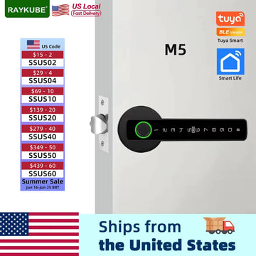 RAYKUBE US Free Delivery Tuya BLE Smart Fingerprint Door Lock Electronic Lock with Password/Key/Card/Tuya APP Unlock