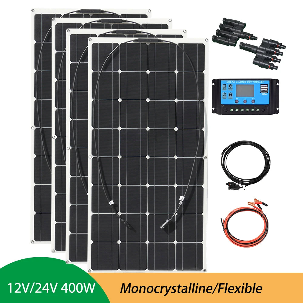 1PCS~ 6PCS 100W Flexible Solar Panel Kit Module 100 W 200W 300W 400W 500W 600W 12V/24V Cell Battery Charger Home  RV Plate China