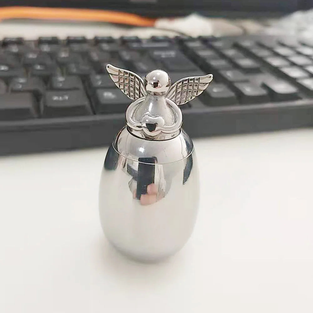 Small Keepsake Urns for Human Ashes Angel Wings Heart Mini Cremation Urns for Ashes Stainless Steel Memorial Ashes Jewelry