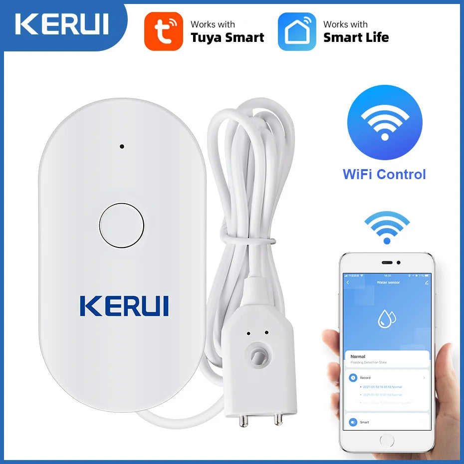 KERUI WL21 Tuya Smart Water Leakage Detector Wifi Water Sensor for Home Kitchen Washroom Toilet  Tuya APP Monitoring of Leaks
