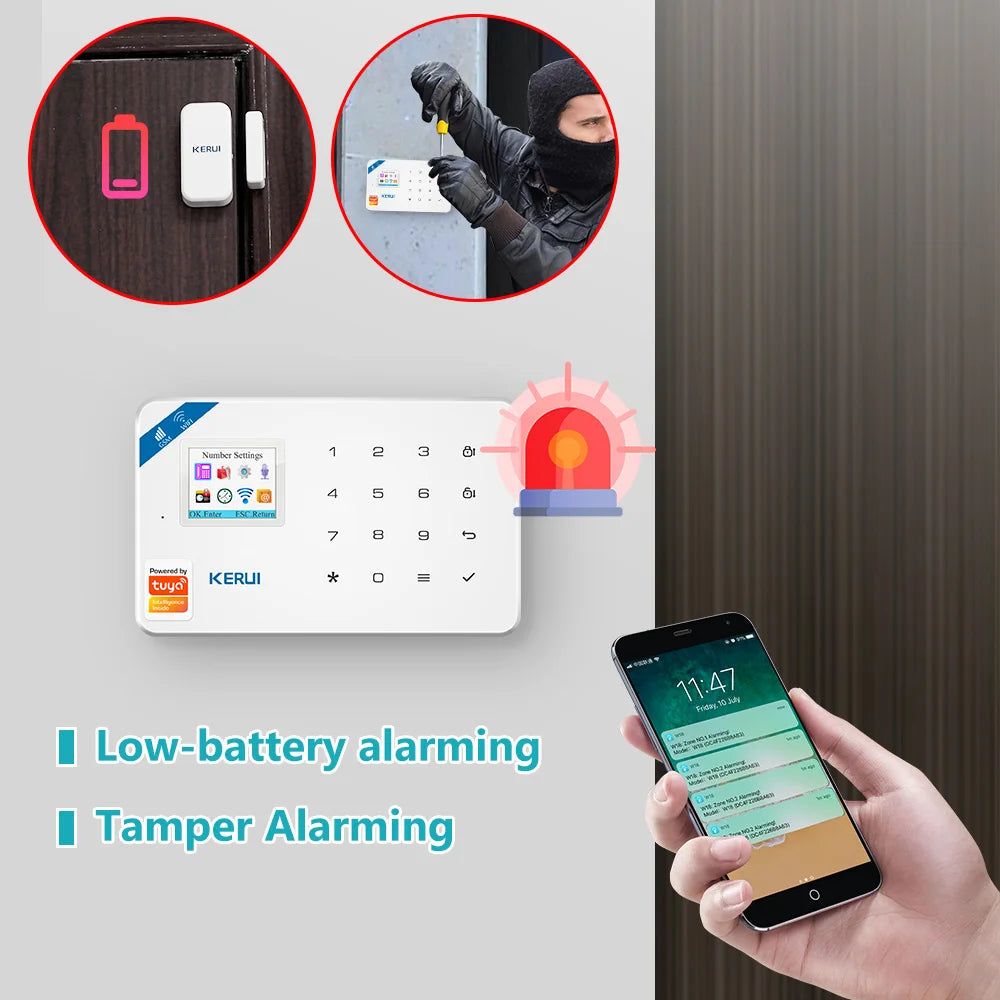 KERUI W181 WIFI Wireless GSM Alarm system  Tuya Smart APP Remote Control Home Security Alarm Host Home Security Alarm Kit