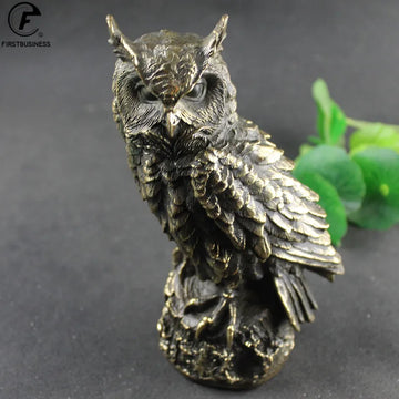 Antique Brass Standing Owl BIG Figurines Retro Copper Animal Teahouse Desktop Ornament Decor Crafts figurines Deco Home