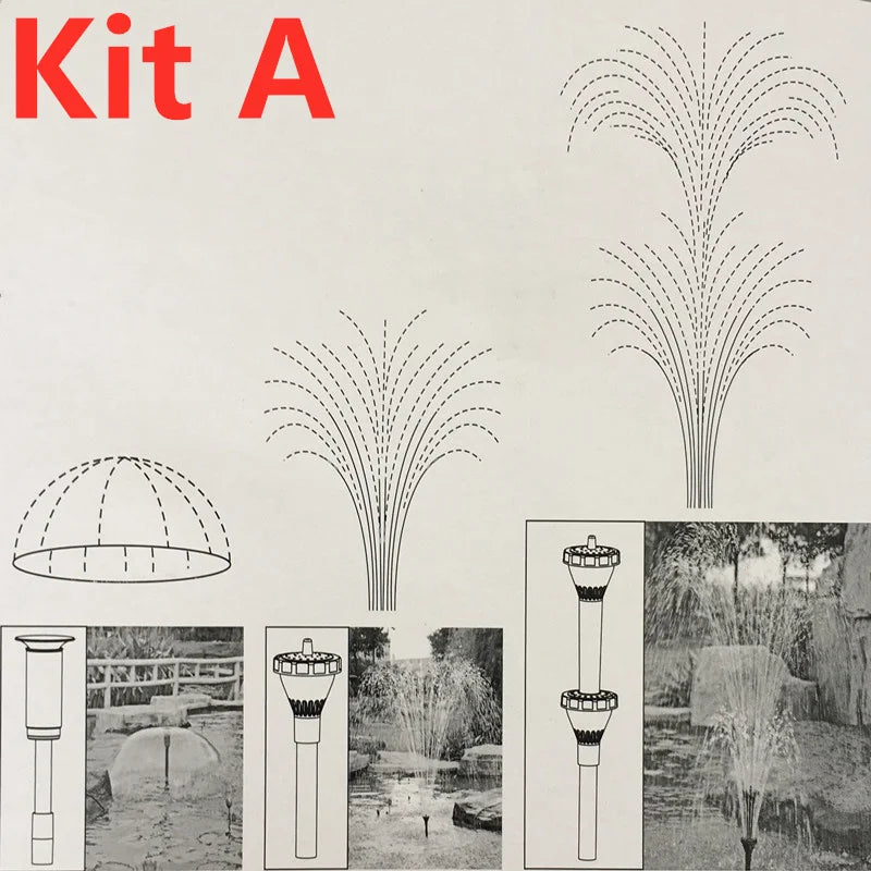 1/2" 3/4" Plastic Fountain Head Set For Garden Pond Plastic Fountain Nozzles