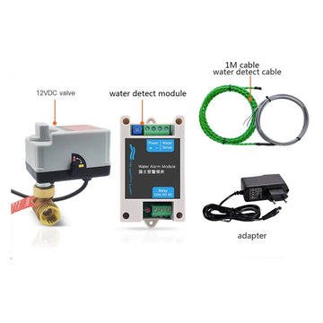 1Set 12Vdc Water Detect Module With Leakage Cable NC/NO Dry Contact Output Shut Down DN15 Valve Ware House Liquid Sensor
