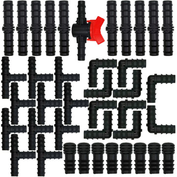 34Pcs 1/2" Drip Irrigation Fittings Kit Straight Tee Elbow Plug For 1/2 Inch 16mm Tubing Garden Watering Hose Connect