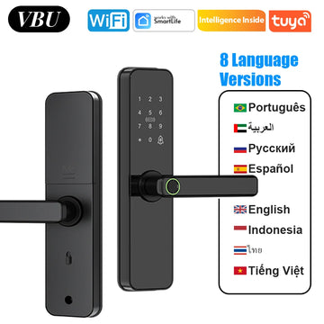 Tuya Wifi Electronic Smart Door Lock with Biometric Fingerprint/IC Card/Password/Key Unlock/Remote Control/USB Emergency Charge