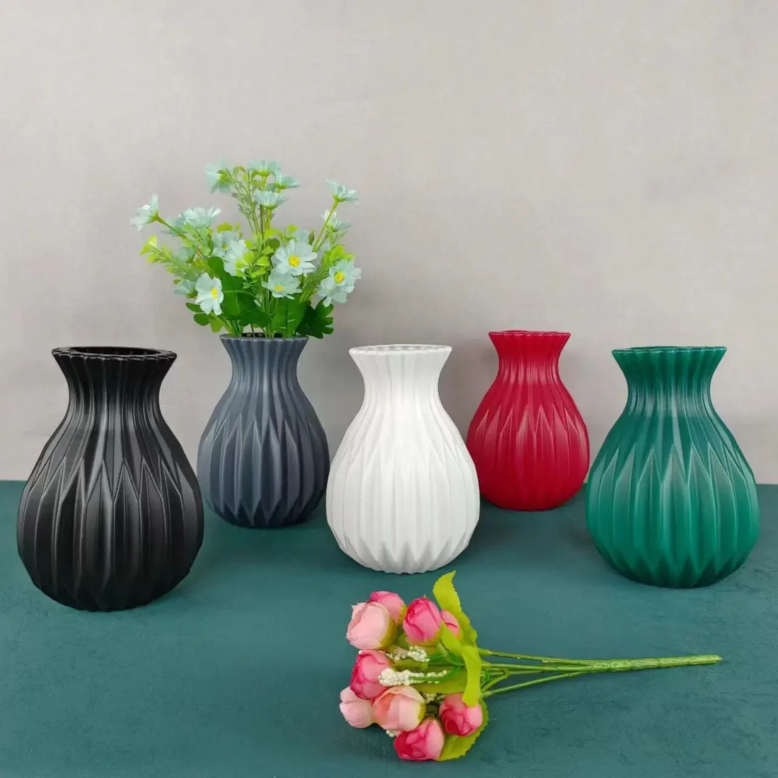 1pcs Nordic Flower Vase Imitation Ceramic Plastic Flower Vase Living Room Desktop Decoration Wedding Centerpiece Arrangement
