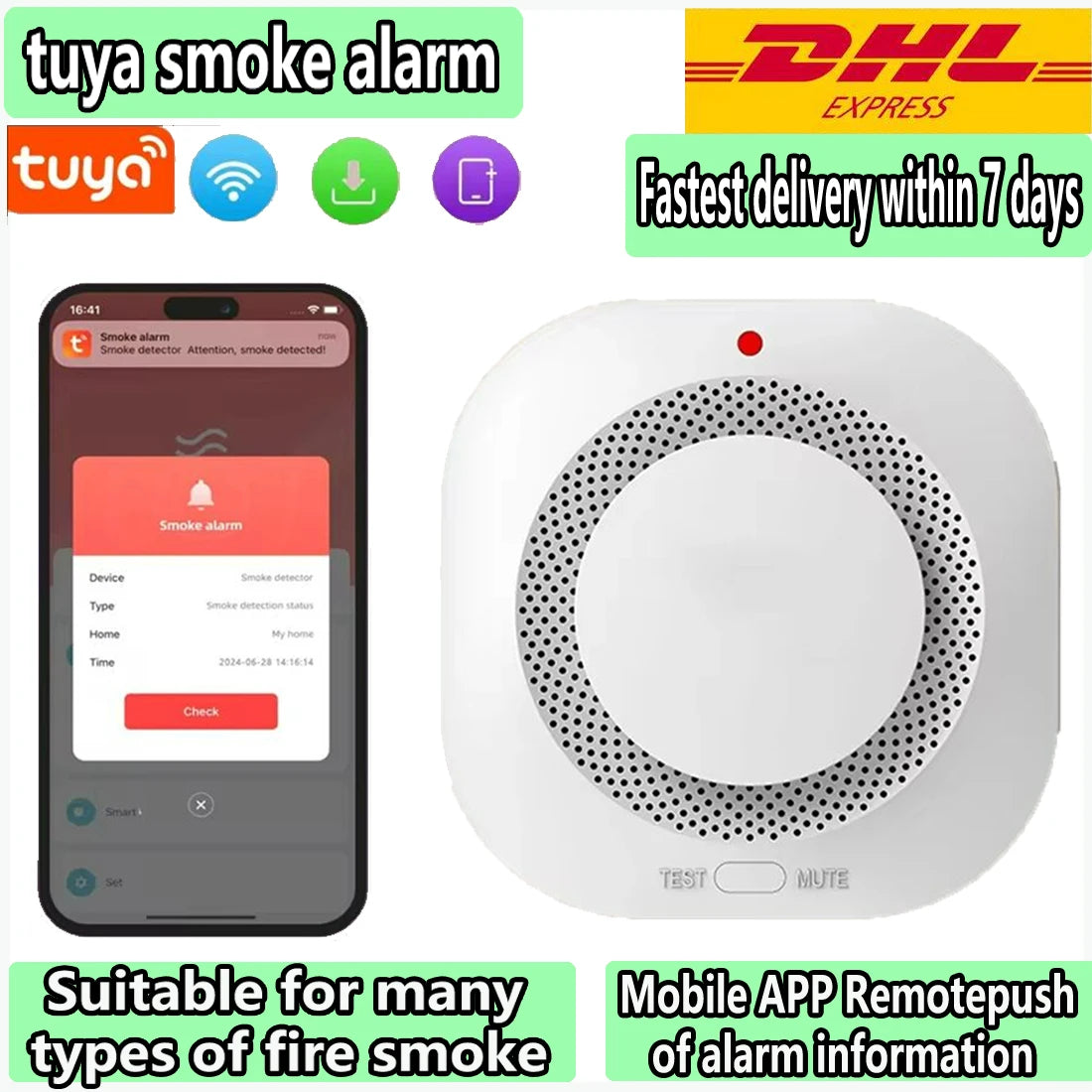 Tuya WiFi Smoke Alarm For Home Fire Smoke Detector App Control Tuya Smart Smoke Room Combination Fire Alarm Home Security System
