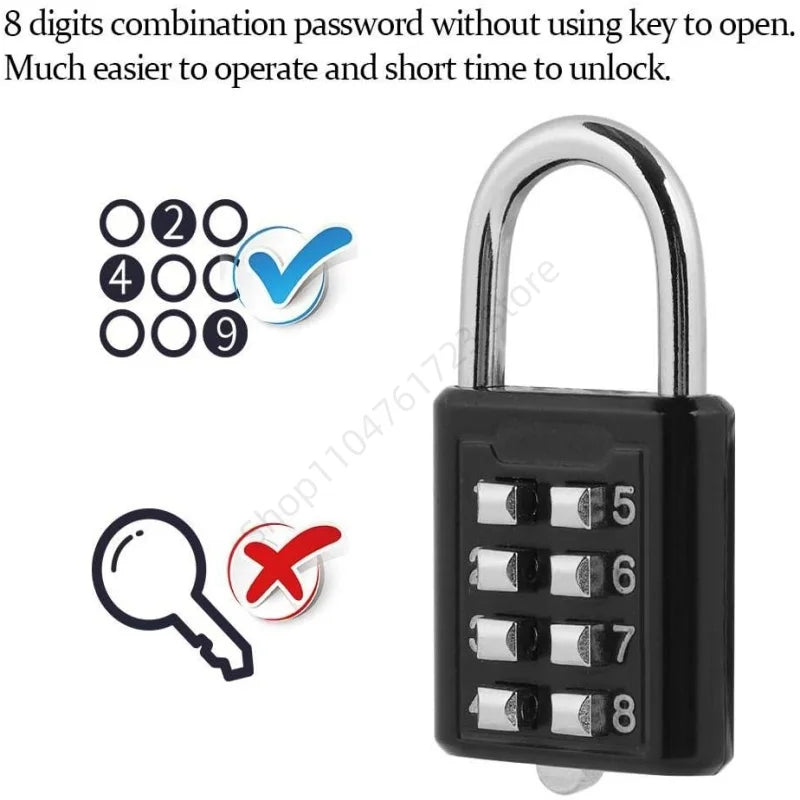 8 Digit Combination Outdoor Button Waterproof Random Code Padlock Zinc Alloy Home Locker Code Padlock Room Anti-thieft Lock