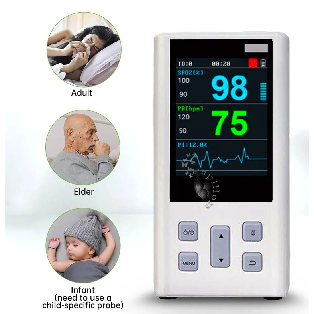 Handheld Pulse Oximeter Monitor for Heart Rate and Oxygen Saturation with Veterinary Medical SPO2 with Memory