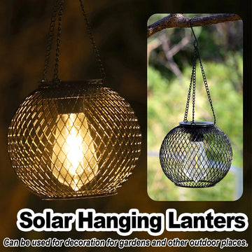 Solar Lantern Led Light Garden Lamps 3000k Daylight Sensor Lights Outdoor Waterproof With Durable Chain For/outdoor Metal Hollow