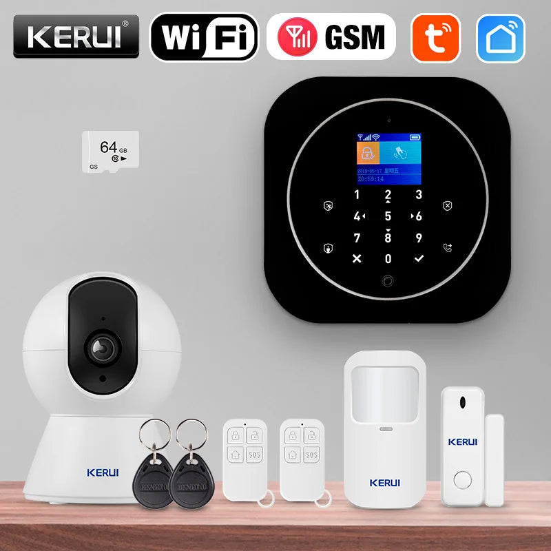 KERUI GSM/WiFi Alarm System Complete Set with Alarm Siren Home Alarm System with Window Door Sensor Motion Sensor Tuya Smart G12