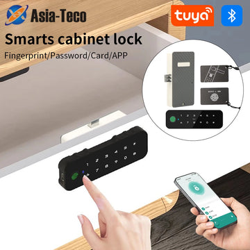 Tuya Bluetooth Smart Wood Cabinet Fingerprint Lock App Remote Control Monitor Keyless Card Unlock Door Locker Furniture Drawer