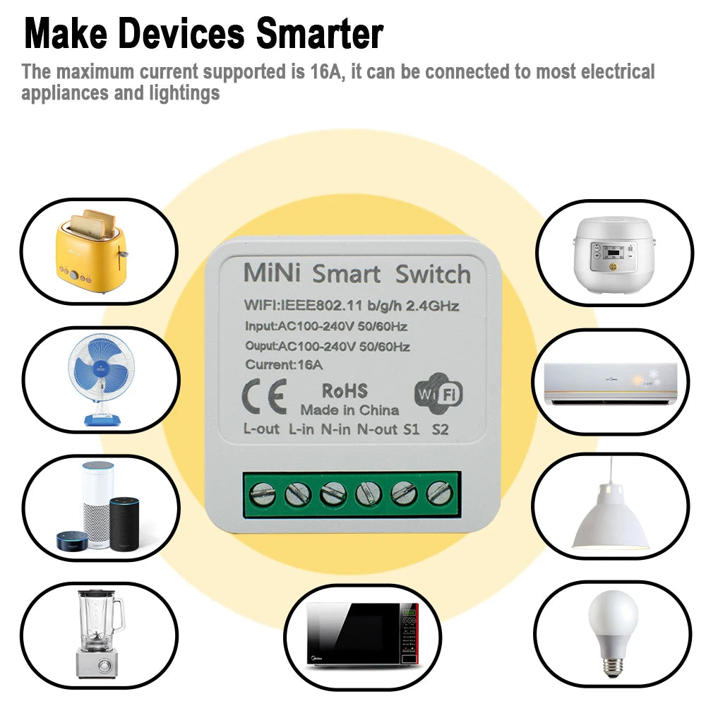 Tuya 16A MINI Wifi Switch DIY 1-way Remote Control Timer Relay Automation For Smart Life Work With Alexa Google Home