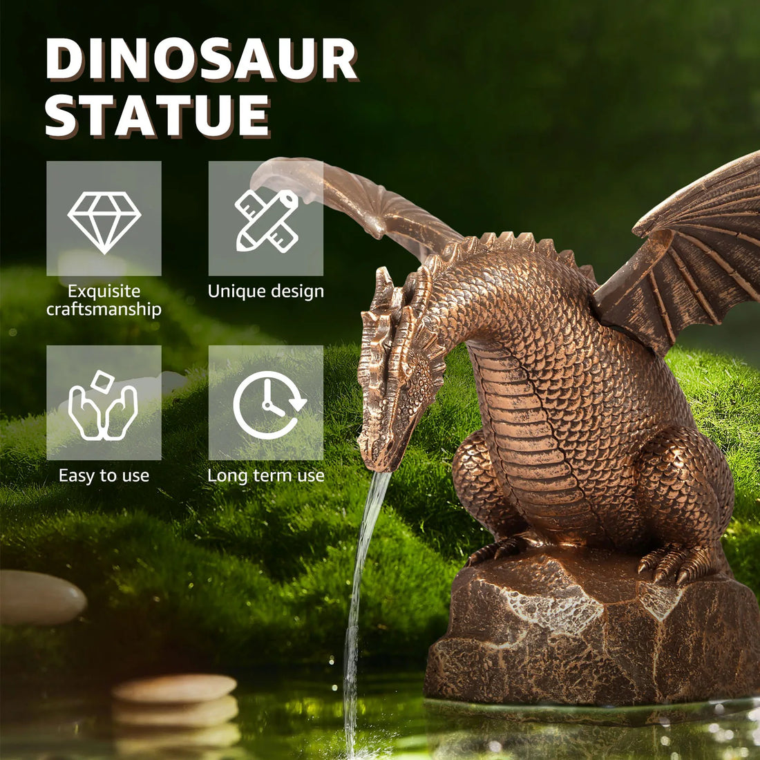 Dragon Water Fountain Statue Resin Garden Dragon Statue Fountain Decoration Outdoor Yard Floating Pond Swimming Bird Bath Tools