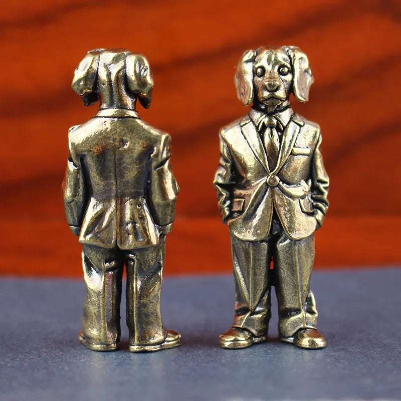 Brass Suit Dog Figure  Home Decor Antique Desktop Decoration, Zodiac Dog Prosperous Wealth Collection Crafts, Small Bronze Ware