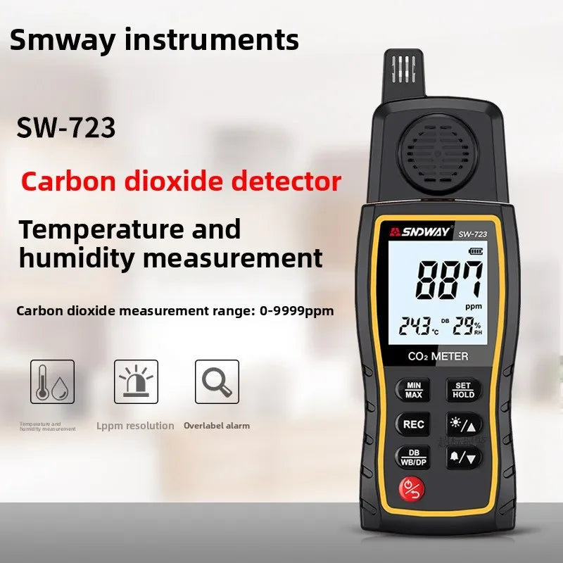 SNDWAY SW-723 Gas Detector Carbon Dioxide CO2 Monitor Alarm 9999 PPM Sensor Professional Carbon Dioxide Tester Device CO₂ Meter