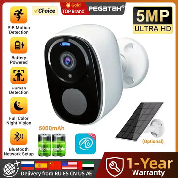 PEGATAH 4G 2K 5MP Security Camera Wireless Outdoor Battery Powered  Security Camera with Spotlight Siren TWO Way Audio Camera