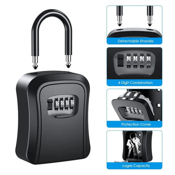 Wall Mount Key Lock Box with 4-Digit Combination, Resettable Code Outdoor Waterproof Lockbox for House Keys and Spare Keys ﻿