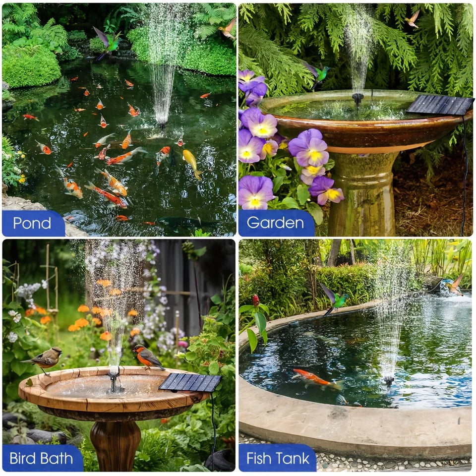 Solar Fountain with 6 Nozzles - 1.4W Solar Panel Floating Water Pump for Bird Baths, Pools, Garden DIY Waterfall Yard Decor