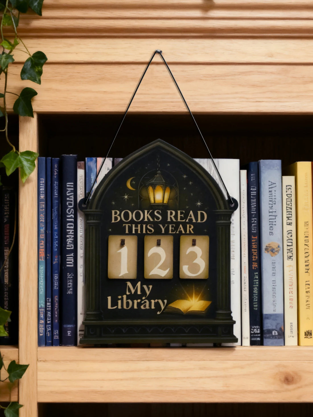 Magical Books Read Tracker Sign,Hanging Library Decor with Number Boards,Gothic Lantern & Moon Design,Book Lovers & Readers Gift