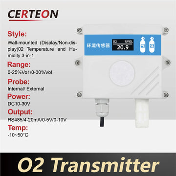 Wall-mounted Oxygen Sensor O2 Concentration Detector Gas Analyzer Transmitter Air Quality Monitor for Greenhouse Farming