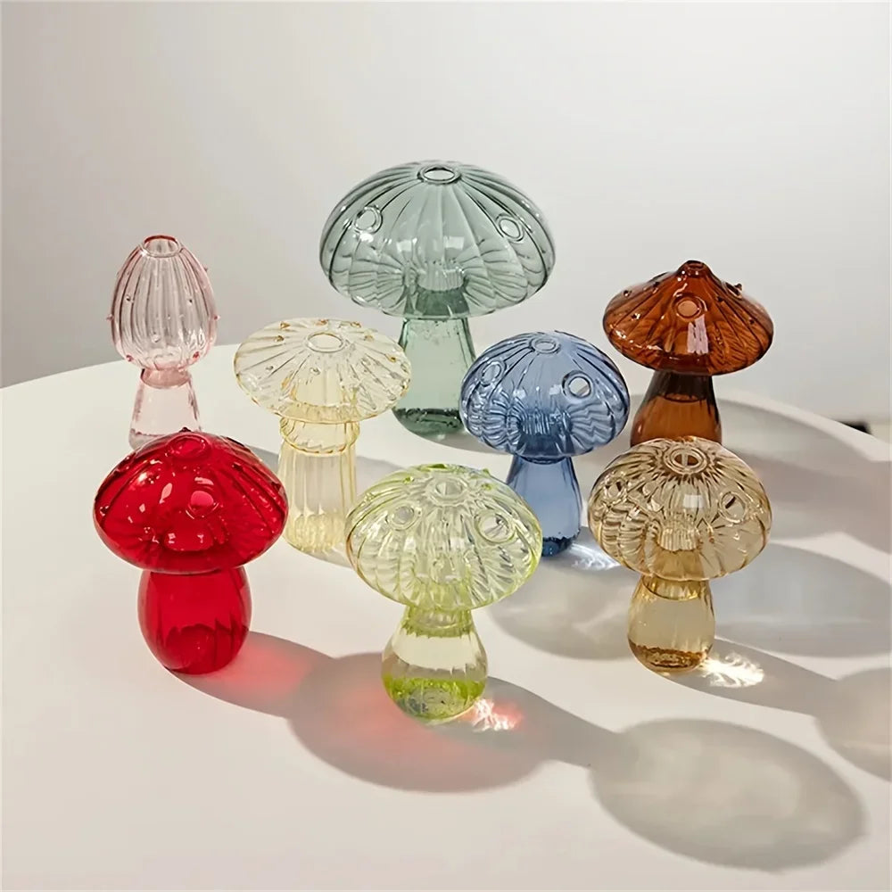 Glass Colorful Mushroom Vase Hydroponic Plant Flower Nordic Style Indoor Home Decor Arrangement Ornament Room Desktop Decoration