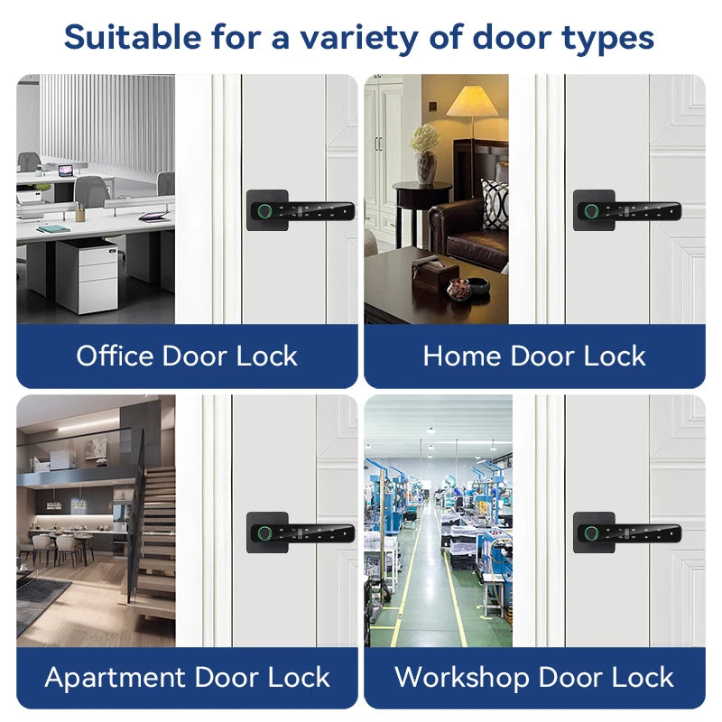 XSDTS Smart Door Lock Tuya Handle Fingerprint Key card Digital Door Lock Keypad Key Entry electronic lock Home House Apartment