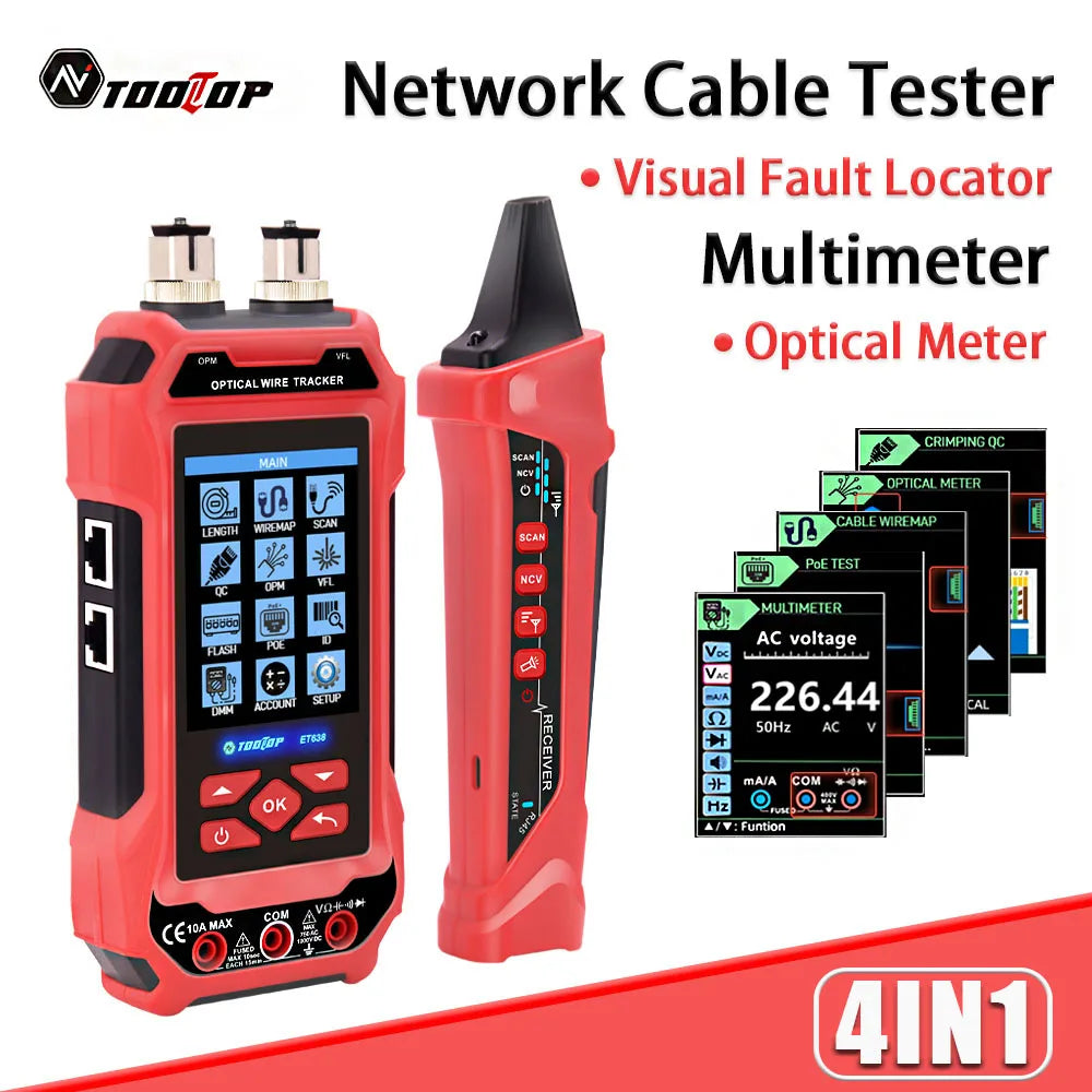 TOOLTOP Network Cable Tester 10KM Fault Locator Optical Power Meter Fiber Tester LAN Cable Tracing Electrical Fault Detection