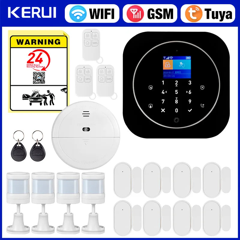 KERUI G12 Wireless Tuya Home Alarm System Kit WiFi GSM Home Security System with Door and Motion Sensor Smart Life App Control