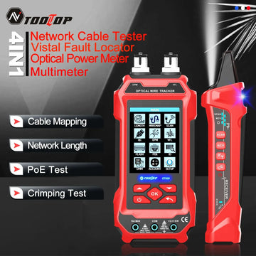 TOOLTOP Network Cable Tester 4 in 1 Multi-function Fiber Optical Power Meter Visual Fault Locator noise-free LAN Line Tracking