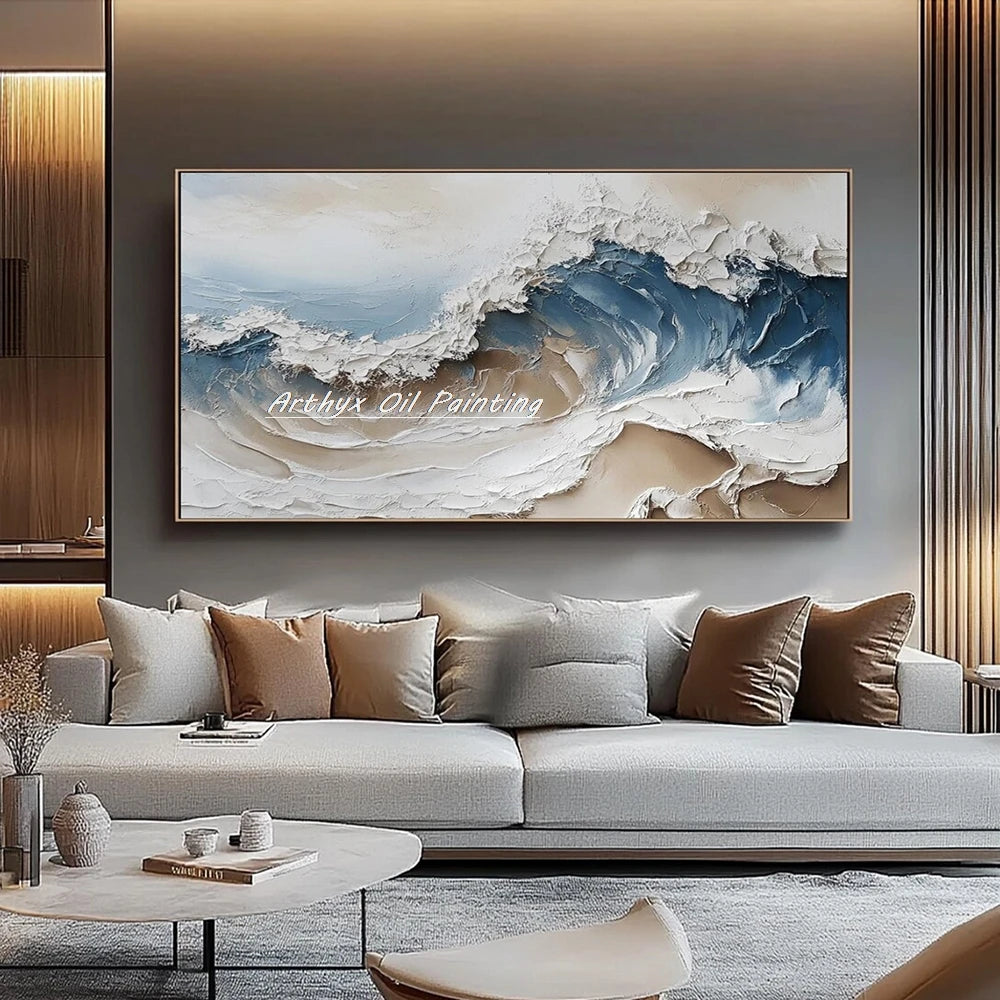 Arthyx 100% Handpainted Abstract Sea Wave Oil Painting On Canvas,Modern Texture Art Seascape Poster,Wall Picture,Home Decoration