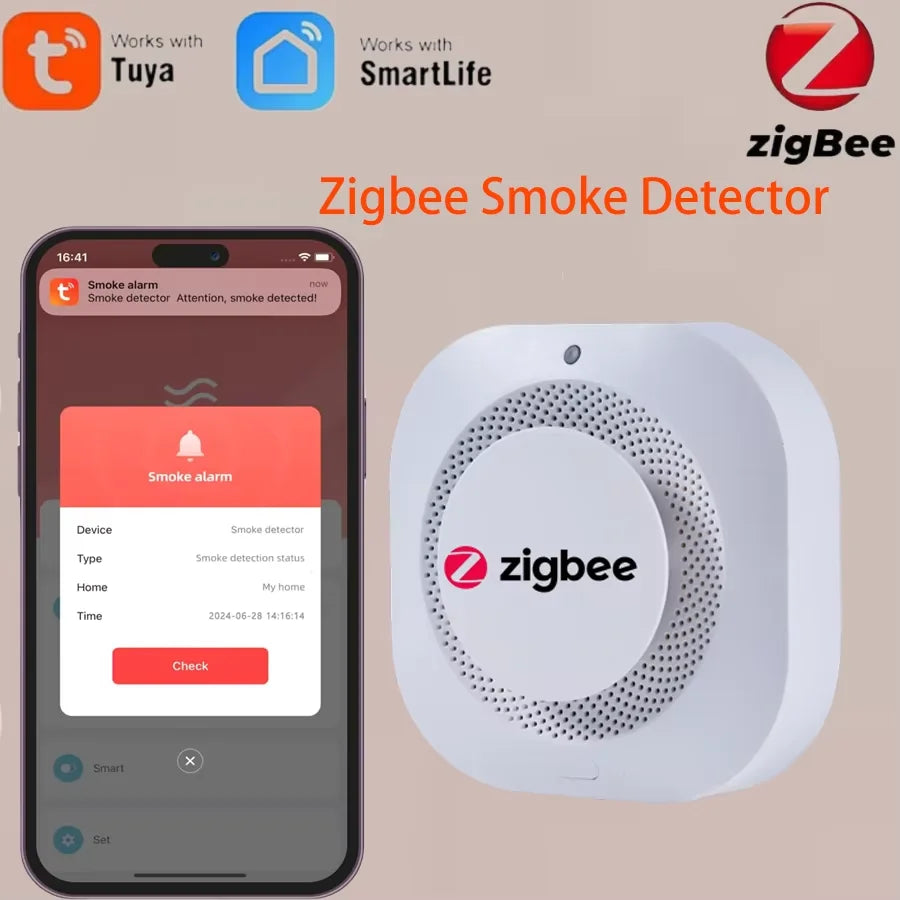 Tuya Zigbee Smoke Detector Home Kitchen Security Safety Prevention Smoke Sensor Sound Alarm Work With Zigbee Hub Smart Life APP