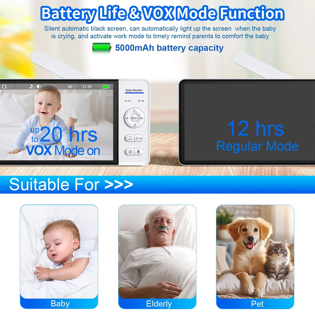 7 Inch Baby Monitor With 5000mAh Battery Indoor Smart Home Security PTZ Zoom Camera Video Surveillance Temperature Lullabies