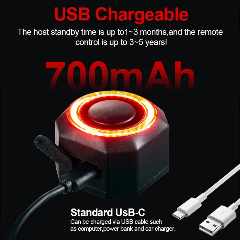 Bicycle Burglar Alarm Waterproof Tail USB Charging Wireless Remote Control  Light With Bracket Suitable For Motorcycle Bicycles