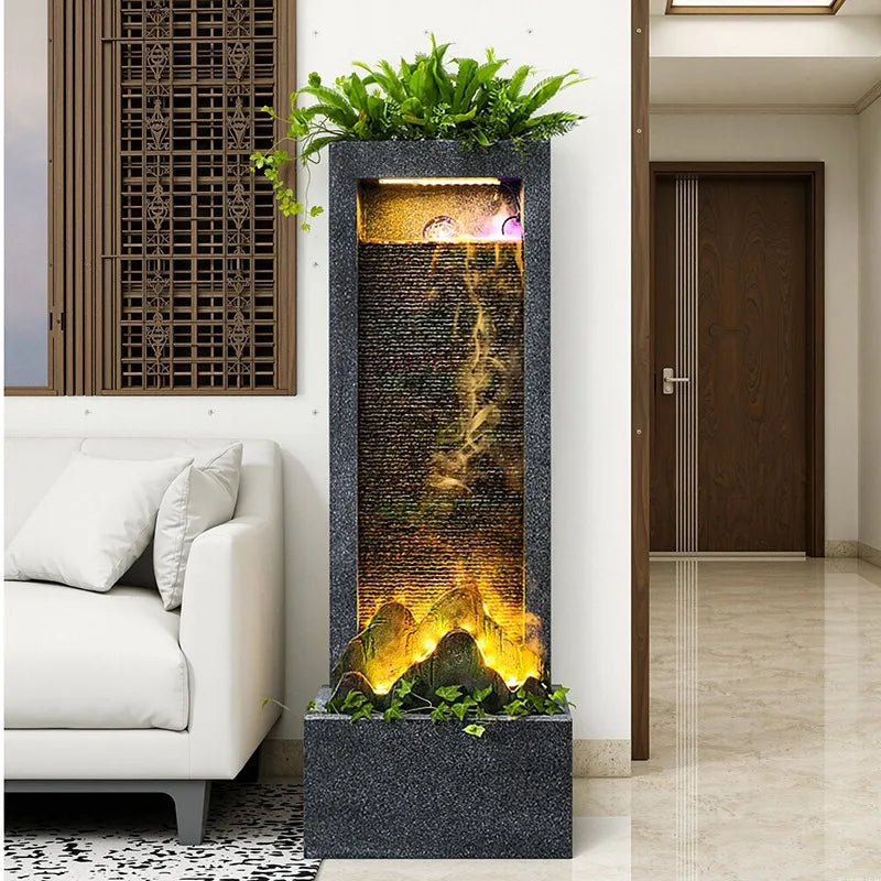 Feng Shui Resin Water Fountain Cascading Design With Wealth Attraction Concept For Home Office Zen Decor