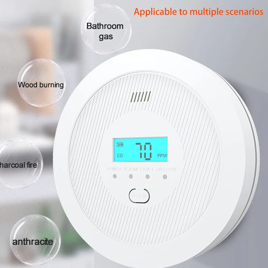 1pack Carbon Monoxide Detector Alarm, CO Detector with Digital LCD Display, Replaceable Battery Carbon Monoxide Detectors for Ho