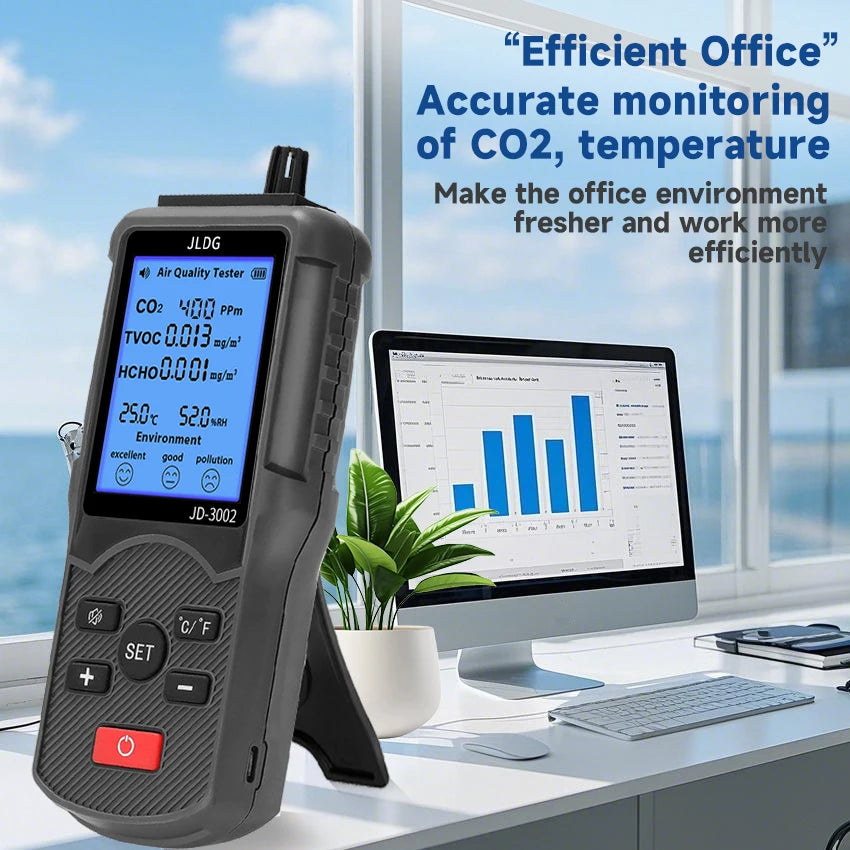 JLDG JD-3002 Portable Air Quality tester TVOC HCHO CO2 Meter Gas Detector 5 in 1 monitor indoor