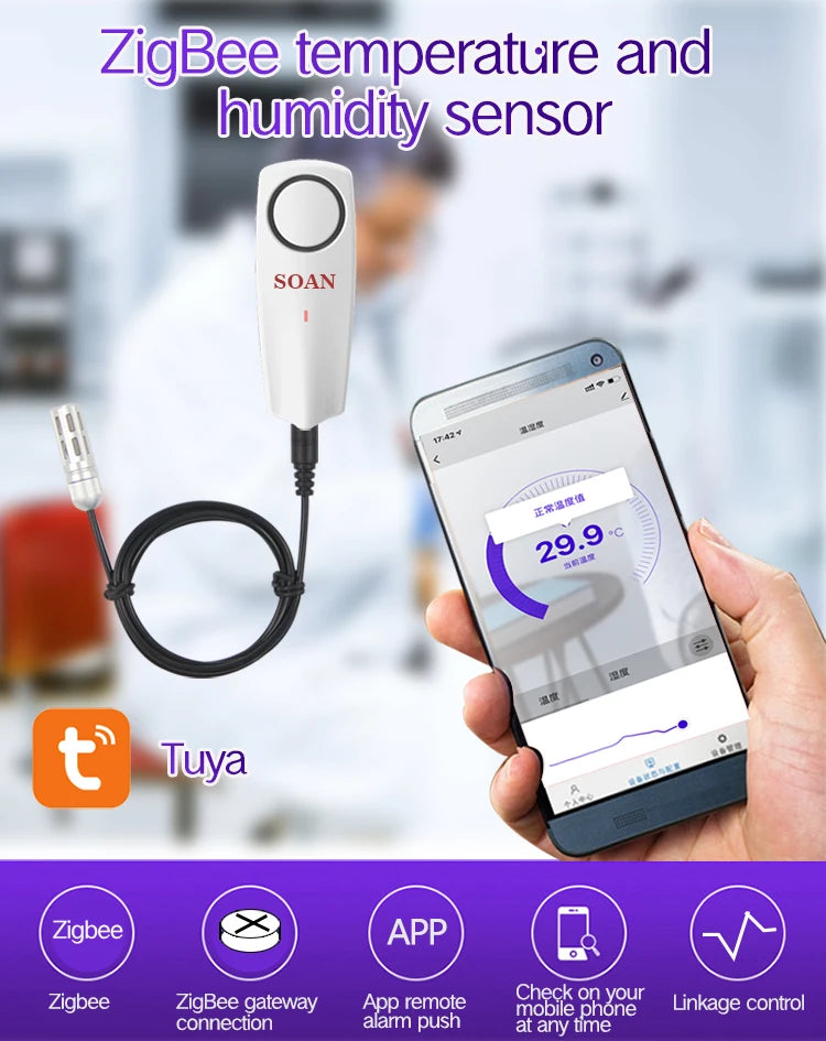 Haozee Tuya Smart Zigbee Hygrometer Thermometer With External Temperature USB Charge or Rechargable Battery
