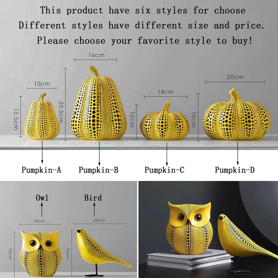 Yellow Wave Point Arts Crafts Funny Animal Owl Pumpkin Bird Statues Ornament Home Room Sculpture Desktop Decoration Figurines
