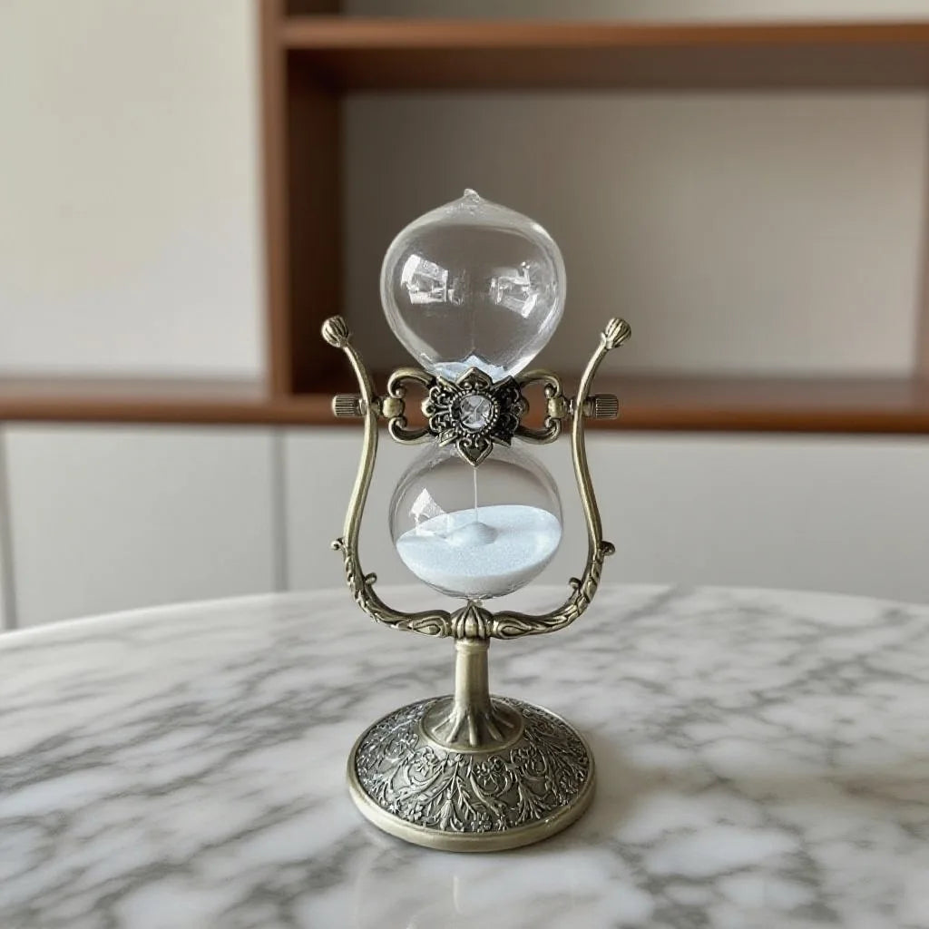 U-Shaped Antique Bronze Glass Hourglass Timer Decorative Metal Sand Clock for Office Desk Home Creative Gift