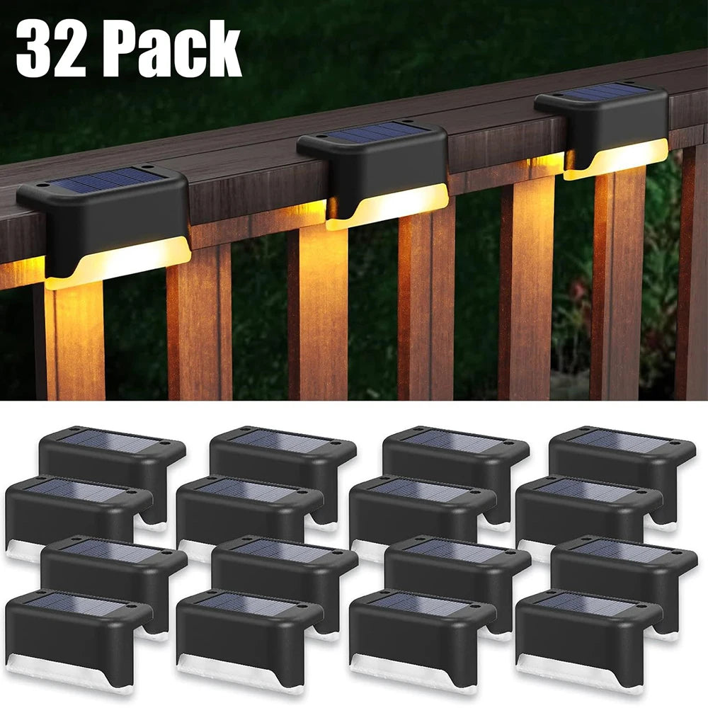 4-32pack Warm White Solar LED Step Lights Waterproof Outdoor Garden Path Stair Balcony Night Light Patio Fence Light Decoration