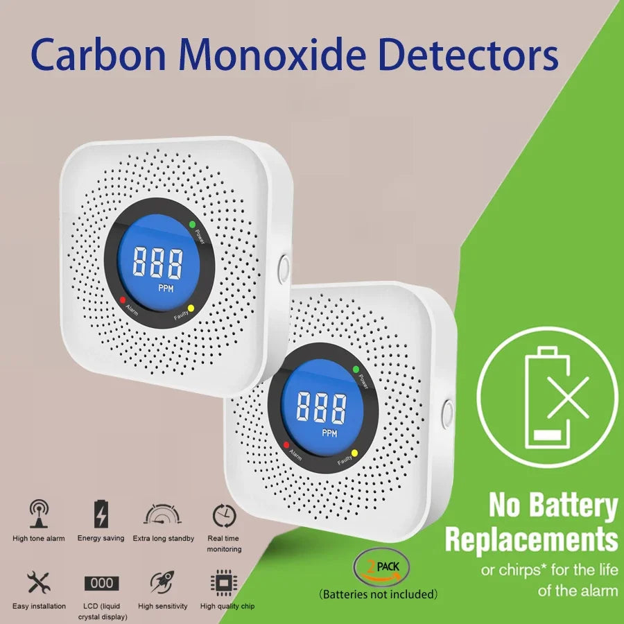 Carbon Monoxide Detectors, CO Sensors Battery Powered,  With Light&Digital Display For Home,Bedroom,Kitchen,Office
