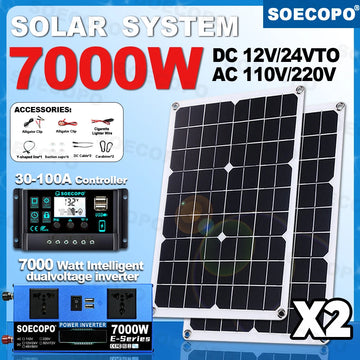 SOECOPO 7000W 2*500W Solar Panel DC 12V - AC 110V/220V Inverter Complete Solar Kit 100A Controller Camping USB 5V/1.5A Home