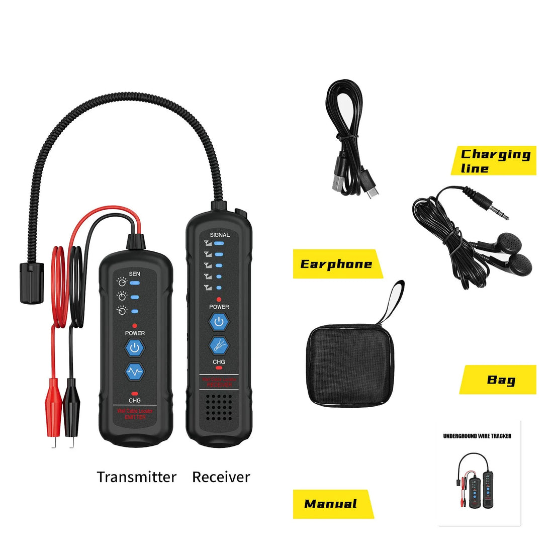 Underground Wire Locator Detects Buried Power Cable Electrical Circuit Tracer with Earphone Detects Buried Power Cable Locator