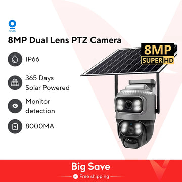 V380 Dual Lens 4G Camera Solar PIR Human Detection Night Vision Waterproof Security Video IP Camara 8MP 4K Battery CCTV Monitor