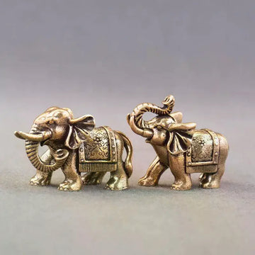 Small Ornaments Brass Blessing Elephant Miniature Figurine Antique Bronze Animal Statue Copper Lucky Elephant