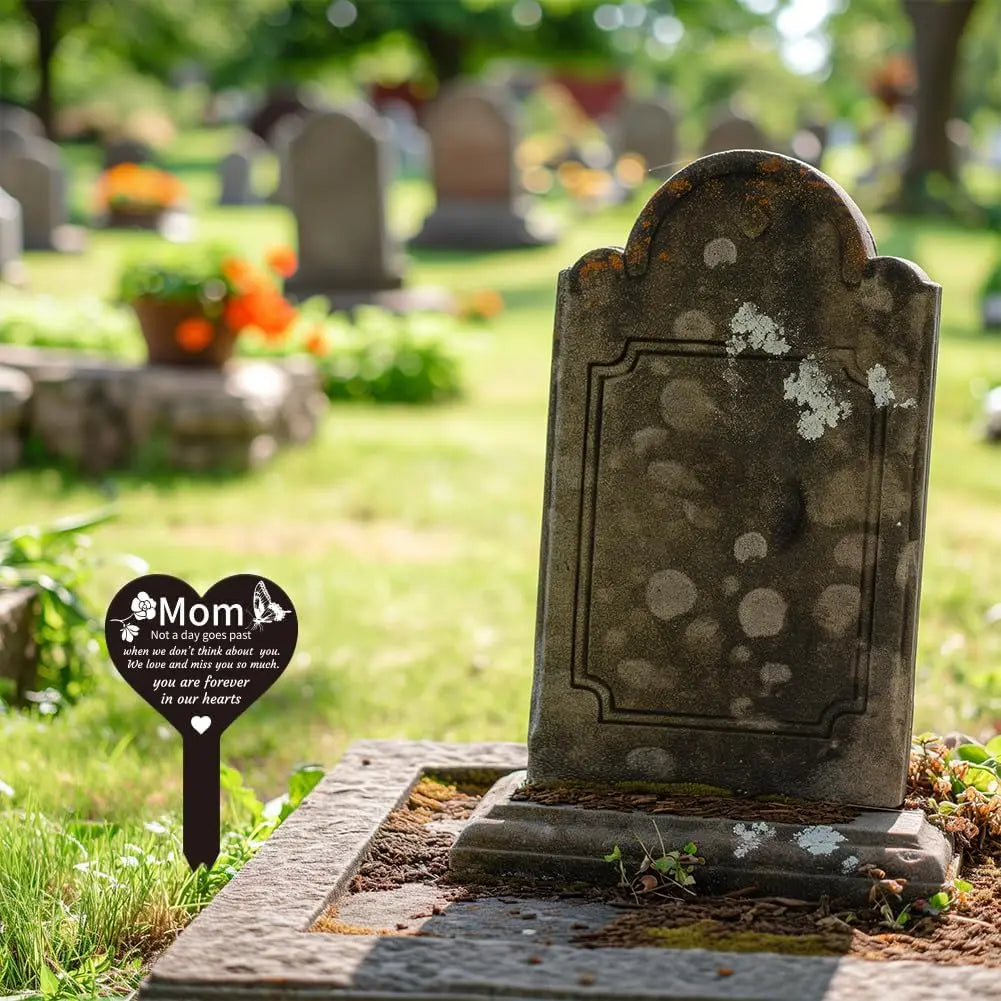 20cm Mom Dad Cemetery Insert Acrylic Waterproof Heart-shaped Commemorative Filial Children Pay Tribute Their Parents Tombstone