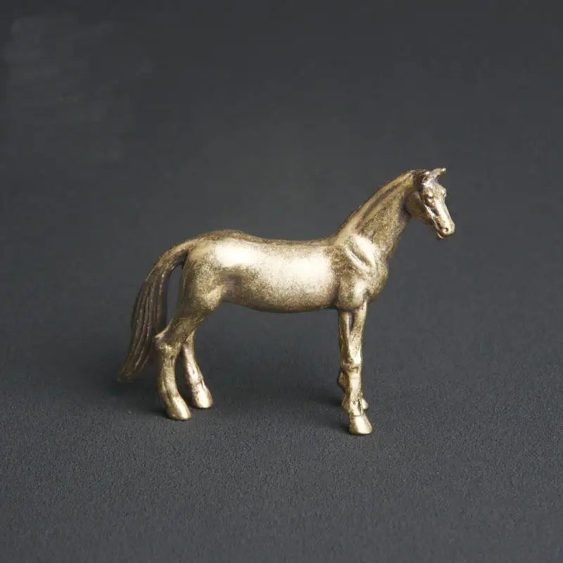 New 1 Piece Feng Shui Ornament Antique Brass Solid Long Tail Horse Figurines Copper Zodiac Animal Mini Desktop Decoration Crafts